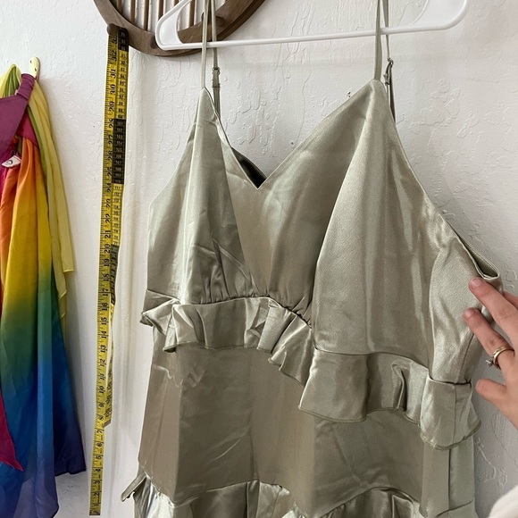 Elegant Satin Ruffle Dress in Mint Green - Picture 9 of 9